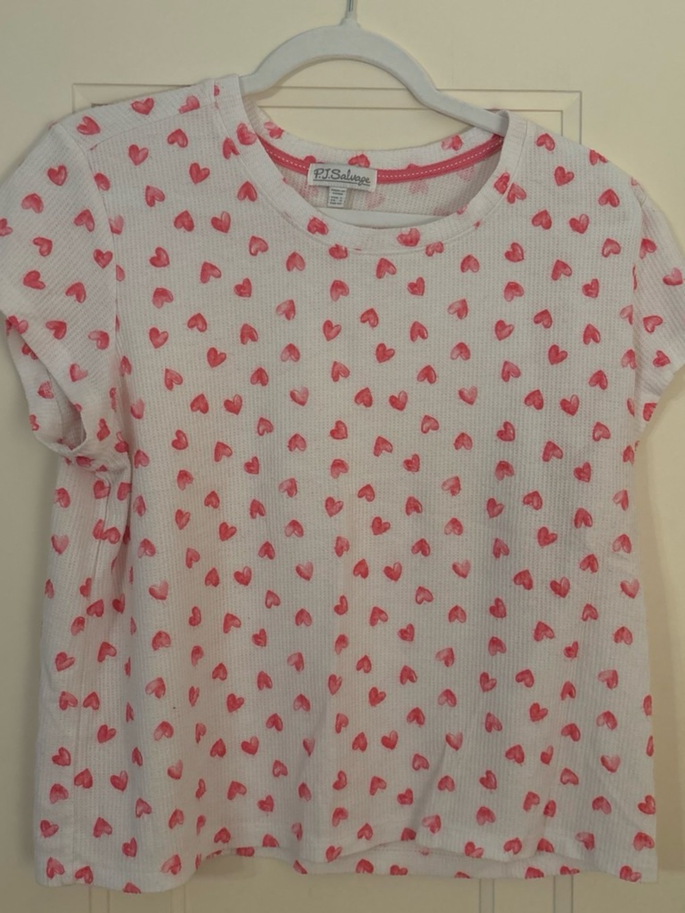 PJ Salvage White Short Sleeve Heart Print Top